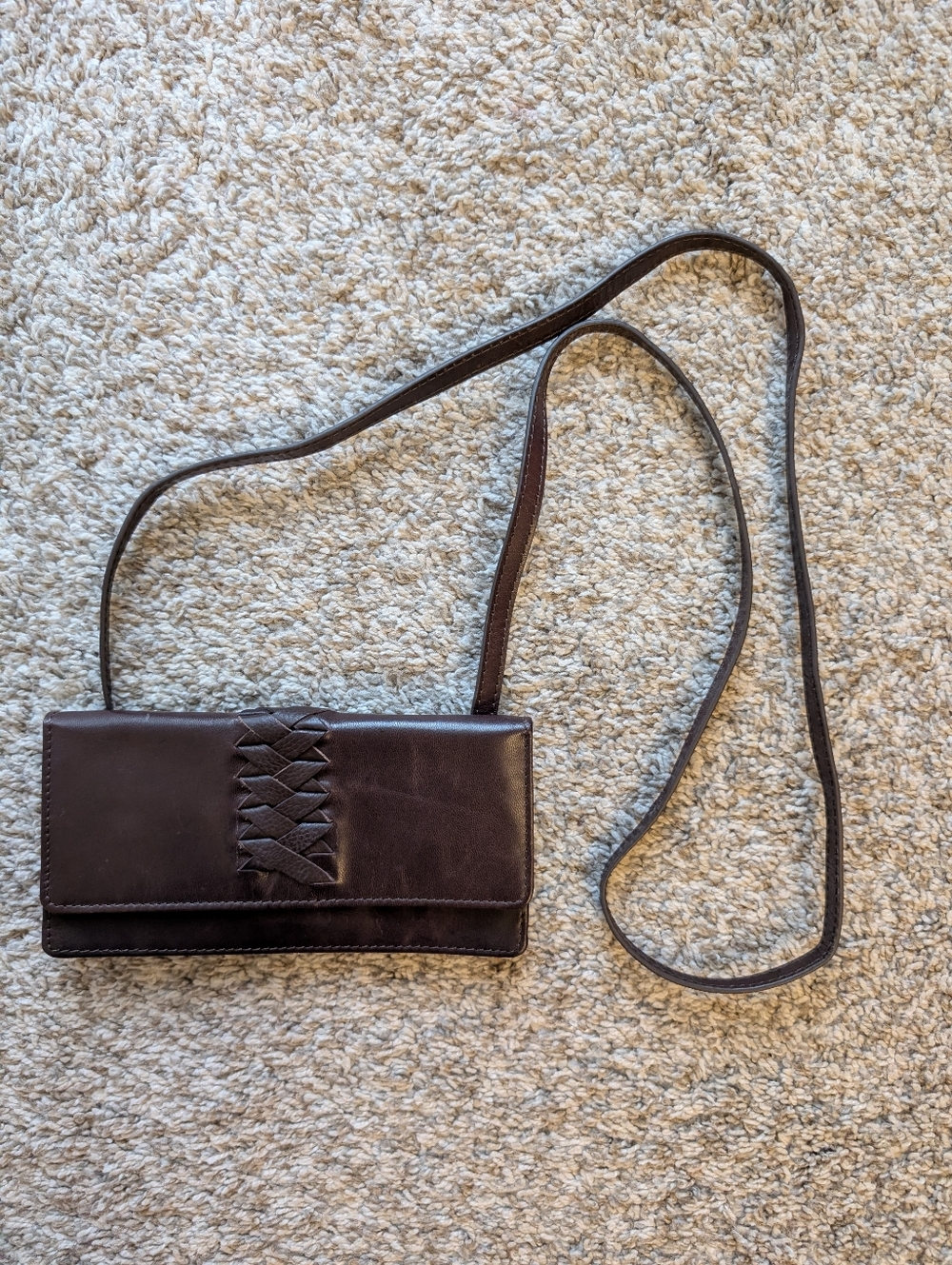 Lodis NWT Dark Brown Woven Accent Crossbody Wallet RFID Theft Protection